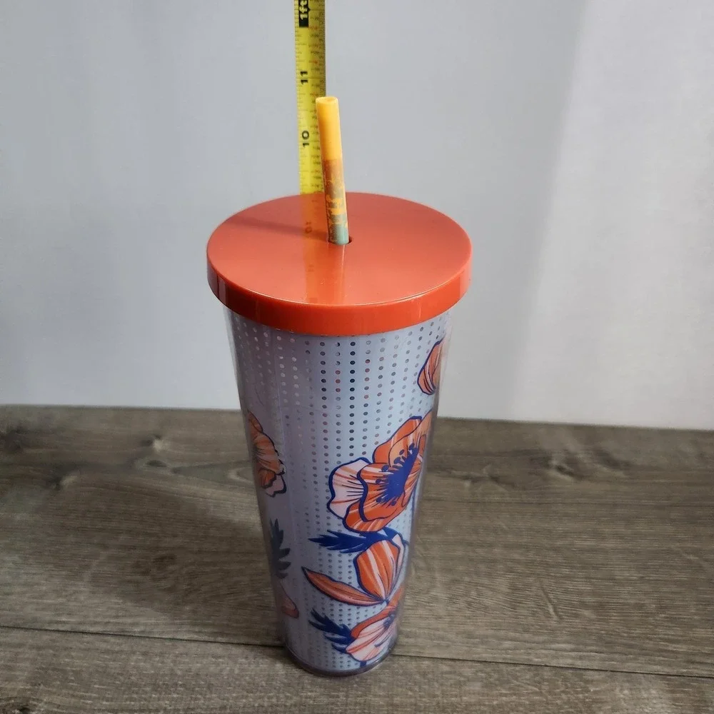 2017 Starbucks Poppy Floral Cold Cup Tumbler Venti 24oz w/ Lid & Straw READ